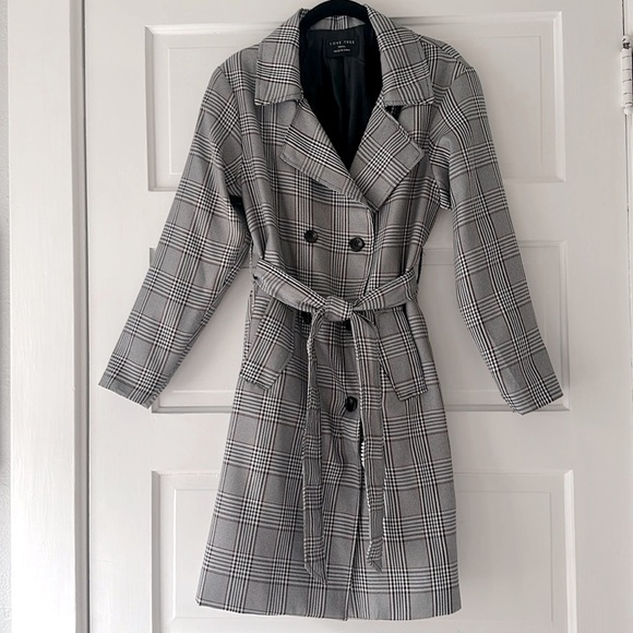 Love Tree Glen Plaid belted trench coat - Picture 1 of 9